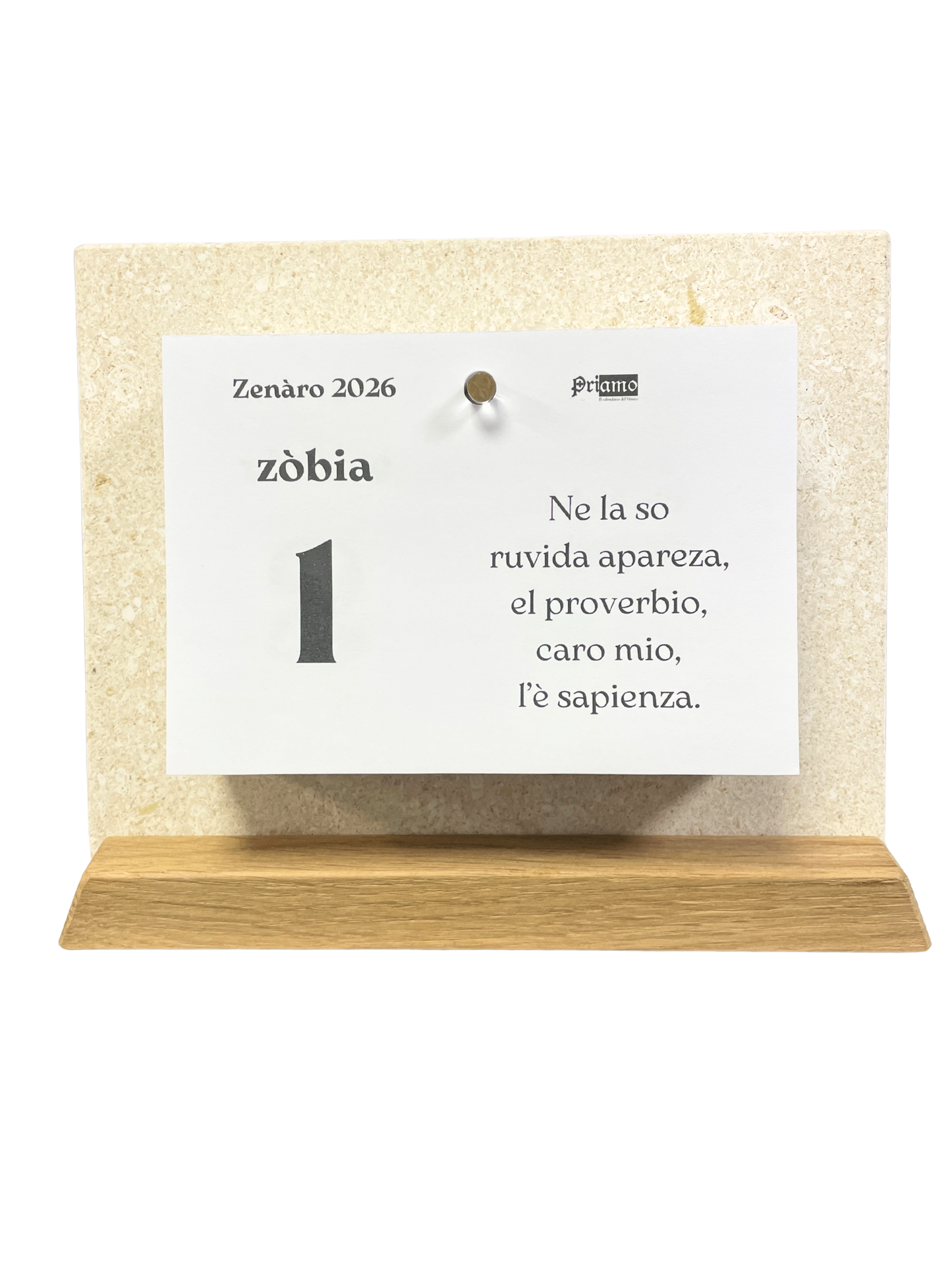 Calendario PRIAMO completo 2026 in Pietra di Vicenza e Rovere veneto spazzolato, orizzontale